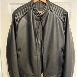 Mango Mens Black Leather Jacket